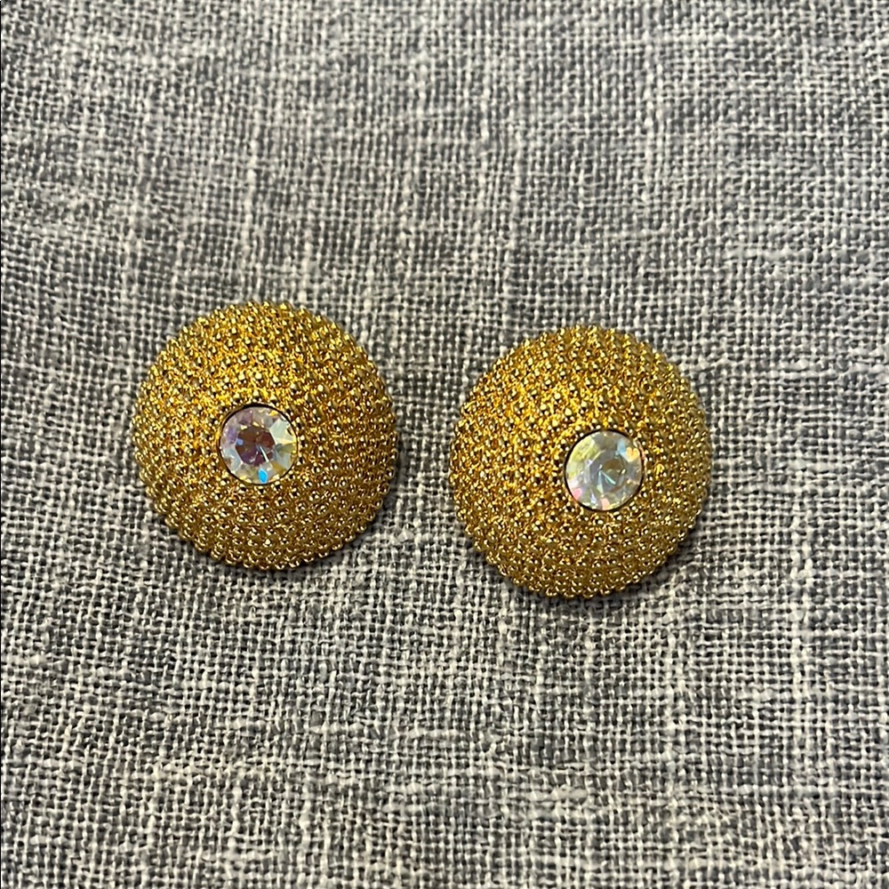 Elegant Gold Stud Earrings with Crystal Accent